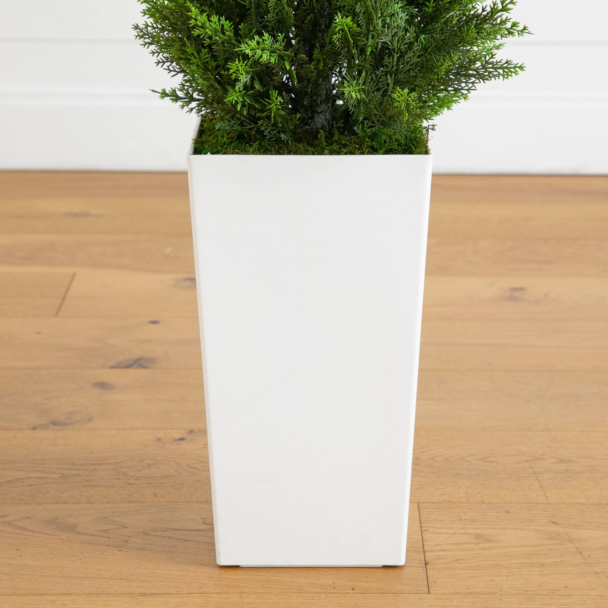 56" UV Resistant Artificial Cedar Tree in White Tower Planter (Indoor/Outdoor)